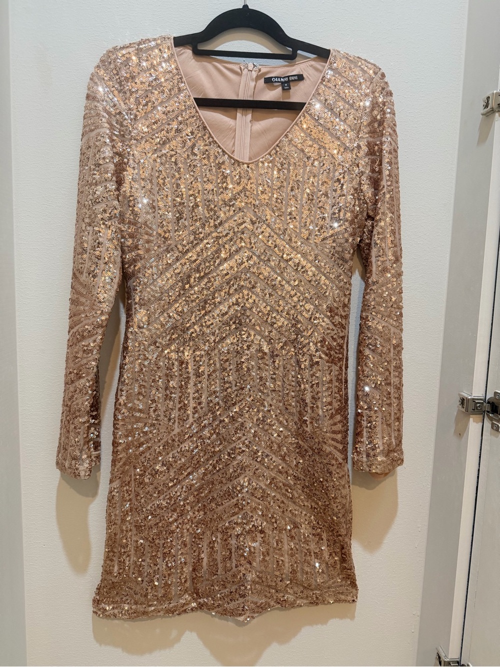 Gianni Bini Rose Gold Sequin Long Sleeve Mini Dress